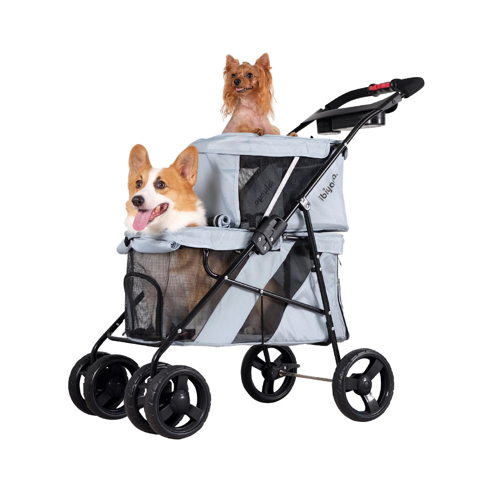 Double Decker Bus Dog & Cat Stroller – Silver Gray